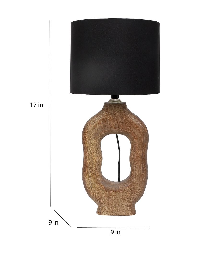 Vintage Wooden Table Lamp with Black Cotton Shade | Bulb Not Included | 9 x 9 x 17 inches