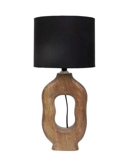 Vintage Wooden Table Lamp with Black Cotton Shade | Bulb Not Included | 9 x 9 x 17 inches