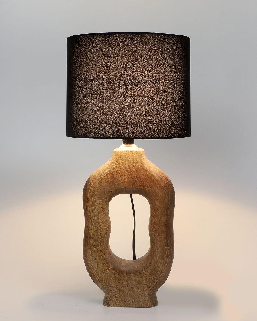 Vintage Wooden Table Lamp with Black Cotton Shade | Bulb Not Included | 9 x 9 x 17 inches