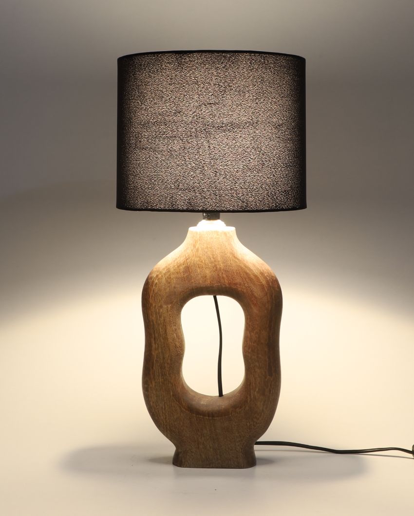 Vintage Wooden Table Lamp with Black Cotton Shade | Bulb Not Included | 9 x 9 x 17 inches