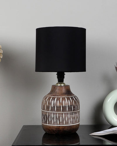 Cozy Wooden Table Lamp with Black Cotton Shade | Bulb Not Included | 7 x 15 inches