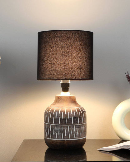 Cozy Wooden Table Lamp with Black Cotton Shade | Bulb Not Included | 7 x 15 inches