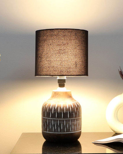 Cozy Wooden Table Lamp with Black Cotton Shade | Bulb Not Included | 7 x 15 inches