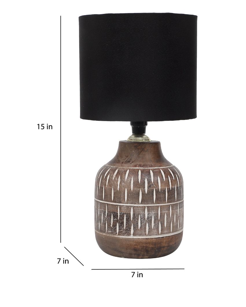 Cozy Wooden Table Lamp with Black Cotton Shade | Bulb Not Included | 7 x 15 inches