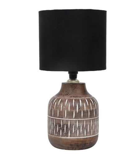 Cozy Wooden Table Lamp with Black Cotton Shade | Bulb Not Included | 7 x 15 inches