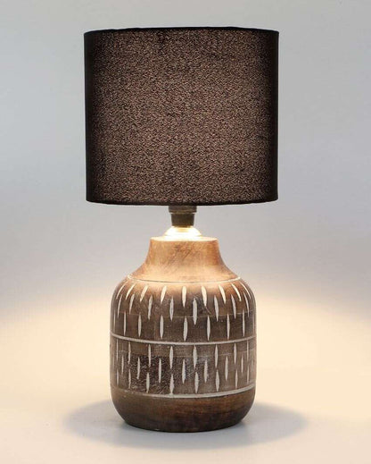 Cozy Wooden Table Lamp with Black Cotton Shade | Bulb Not Included | 7 x 15 inches