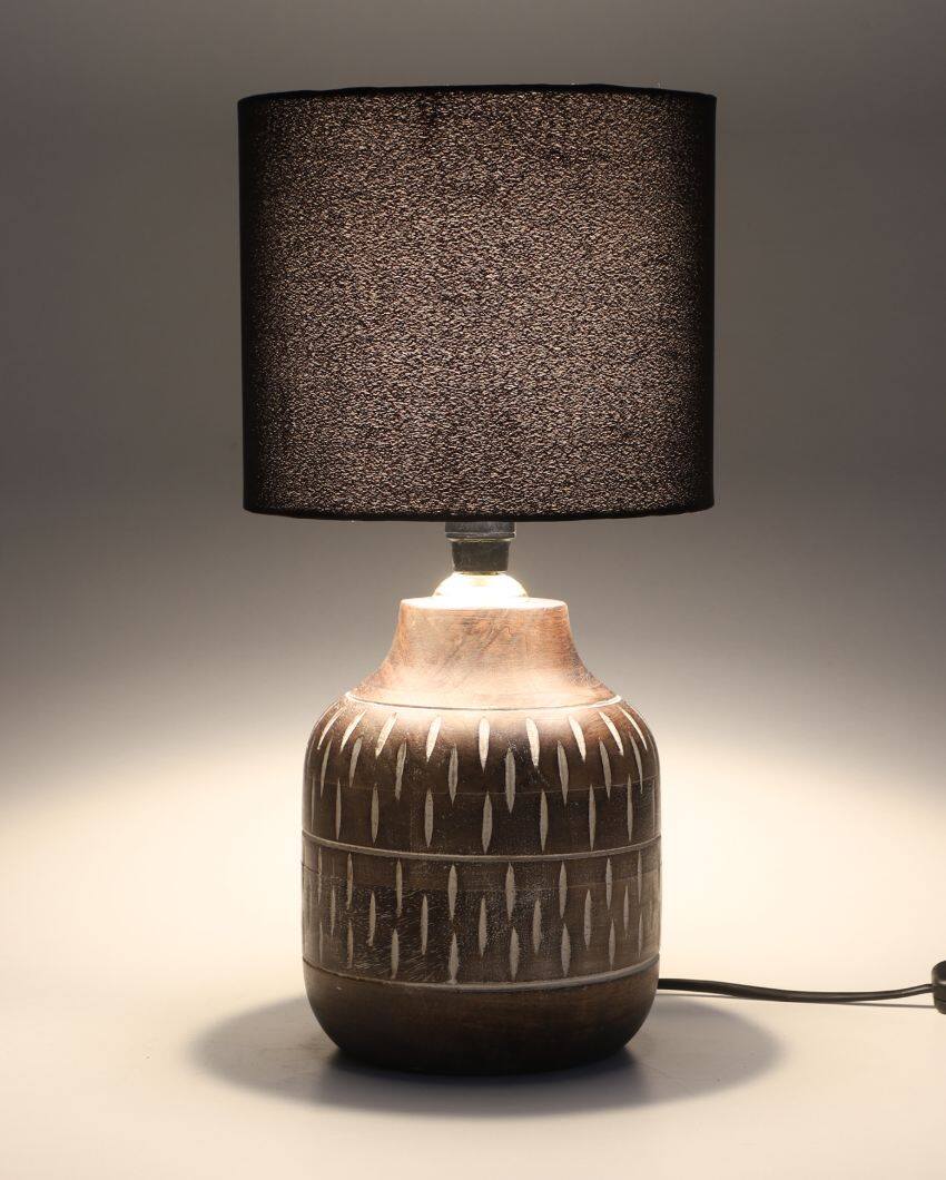 Cozy Wooden Table Lamp with Black Cotton Shade | Bulb Not Included | 7 x 15 inches