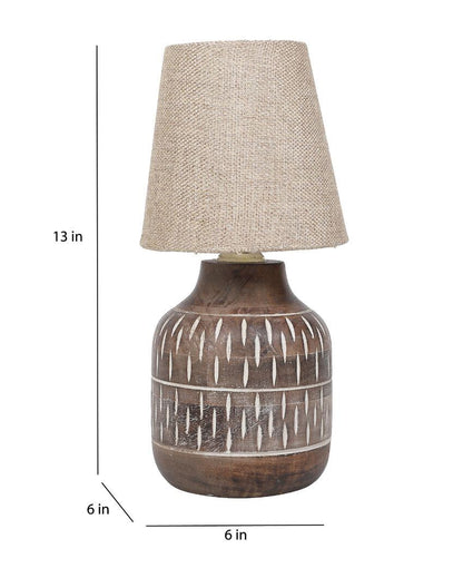 Eye-catchy Wooden Table Lamp with Off-white Jute Shade | Bulb Not Included | 6 x 13 inches