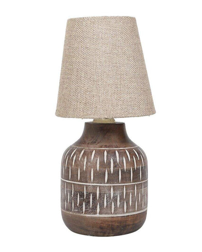 Eye-catchy Wooden Table Lamp with Off-white Jute Shade | Bulb Not Included | 6 x 13 inches