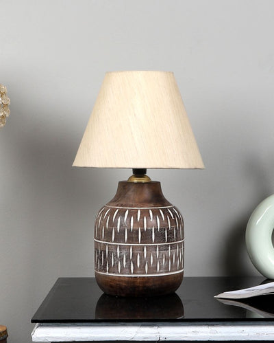 Attractive Wooden Table Lamp with Off-white Cotton Shade | Bulb Not Included | 8 x 13 inches