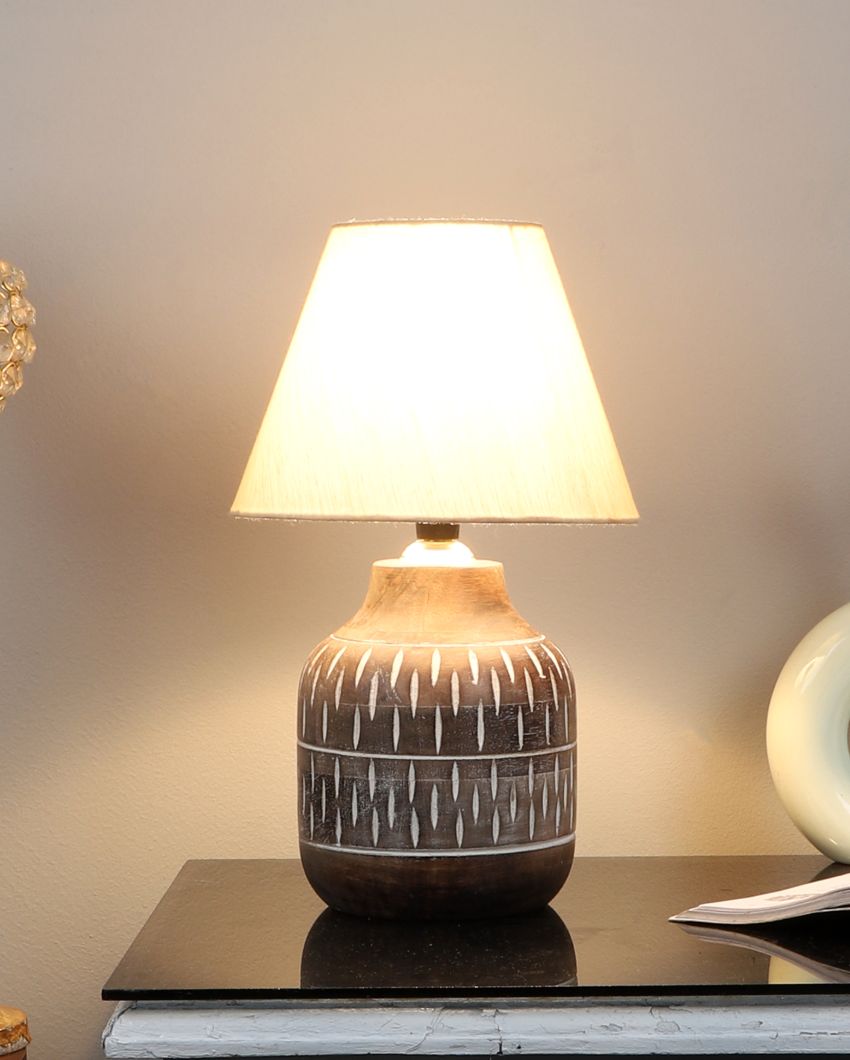 Attractive Wooden Table Lamp with Off-white Cotton Shade | Bulb Not Included | 8 x 13 inches