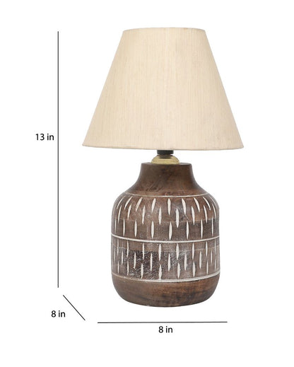 Attractive Wooden Table Lamp with Off-white Cotton Shade | Bulb Not Included | 8 x 13 inches