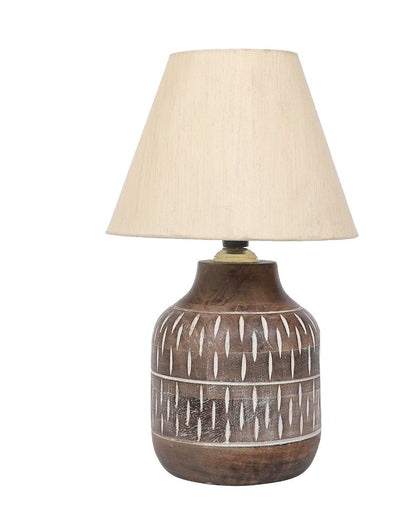 Attractive Wooden Table Lamp with Off-white Cotton Shade | Bulb Not Included | 8 x 13 inches