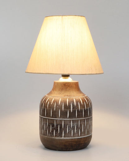 Attractive Wooden Table Lamp with Off-white Cotton Shade | Bulb Not Included | 8 x 13 inches