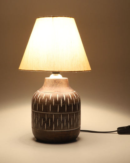 Attractive Wooden Table Lamp with Off-white Cotton Shade | Bulb Not Included | 8 x 13 inches