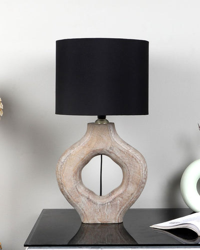 Gorgeous Wooden Table Lamp with Black Cotton Shade | Bulb Not Included | 9 x 9 x 17 inches