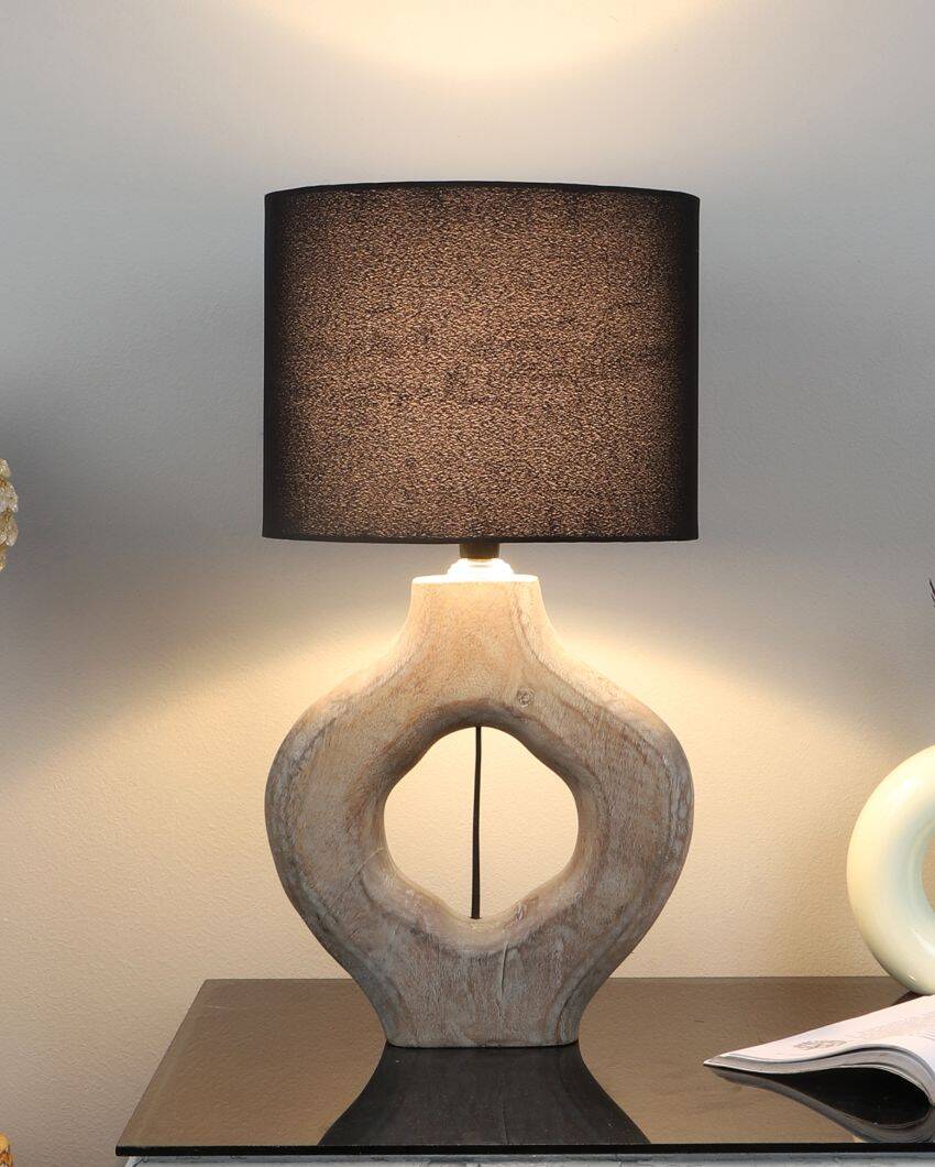 Gorgeous Wooden Table Lamp with Black Cotton Shade | Bulb Not Included | 9 x 9 x 17 inches