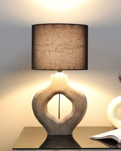 Gorgeous Wooden Table Lamp with Black Cotton Shade | Bulb Not Included | 9 x 9 x 17 inches