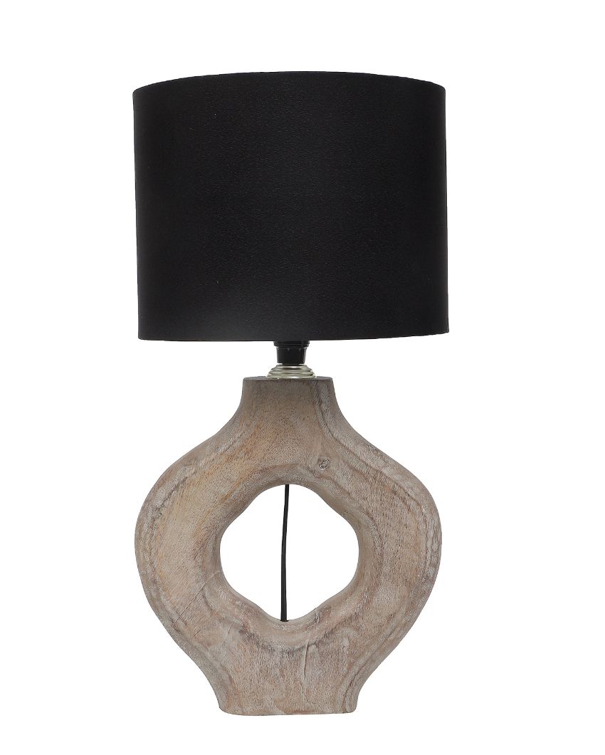 Gorgeous Wooden Table Lamp with Black Cotton Shade | Bulb Not Included | 9 x 9 x 17 inches