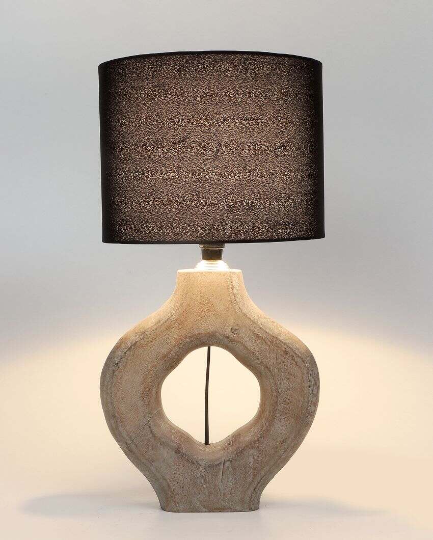 Gorgeous Wooden Table Lamp with Black Cotton Shade | Bulb Not Included | 9 x 9 x 17 inches