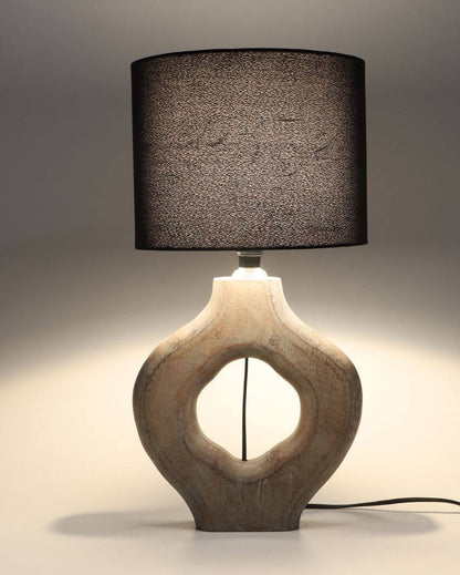 Gorgeous Wooden Table Lamp with Black Cotton Shade | Bulb Not Included | 9 x 9 x 17 inches