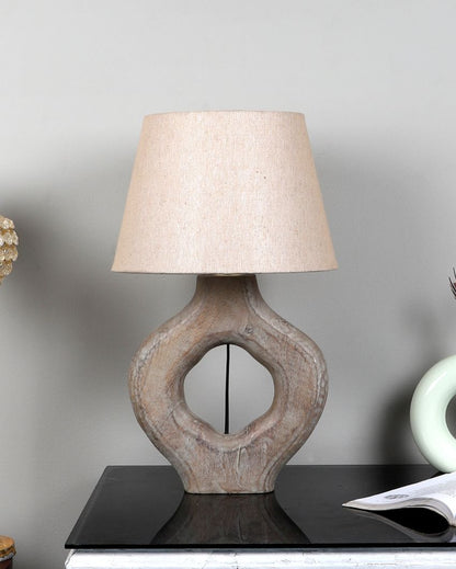 Aesthetic Wooden Table Lamp with Off-white Jute Shade | Bulb Not Included | 10 x 10 x 17 inches