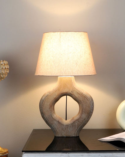 Aesthetic Wooden Table Lamp with Off-white Jute Shade | Bulb Not Included | 10 x 10 x 17 inches