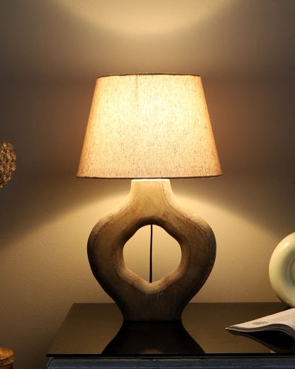 Aesthetic Wooden Table Lamp with Off-white Jute Shade | Bulb Not Included | 10 x 10 x 17 inches