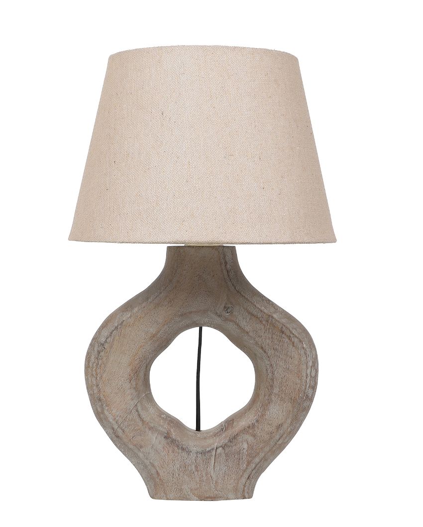 Aesthetic Wooden Table Lamp with Off-white Jute Shade | Bulb Not Included | 10 x 10 x 17 inches