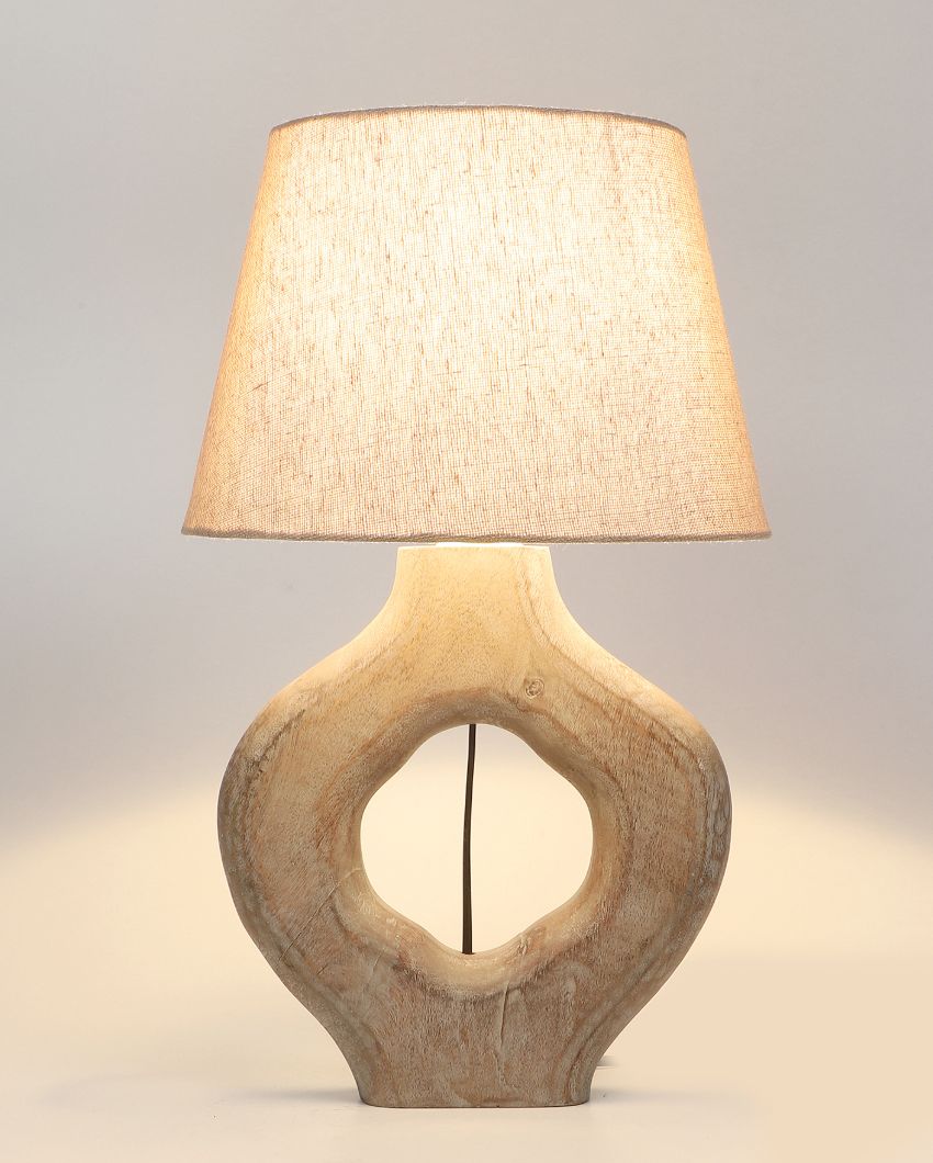 Aesthetic Wooden Table Lamp with Off-white Jute Shade | Bulb Not Included | 10 x 10 x 17 inches