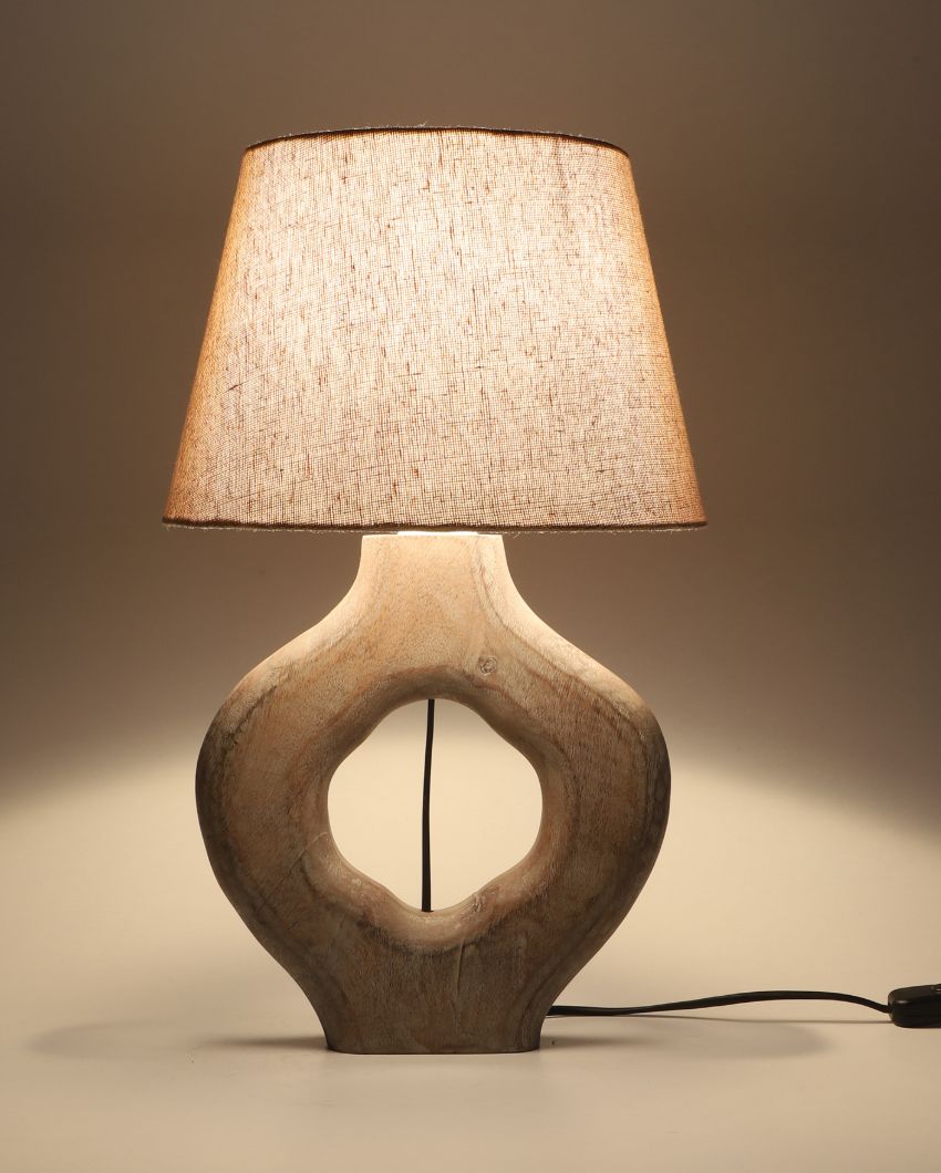 Aesthetic Wooden Table Lamp with Off-white Jute Shade | Bulb Not Included | 10 x 10 x 17 inches