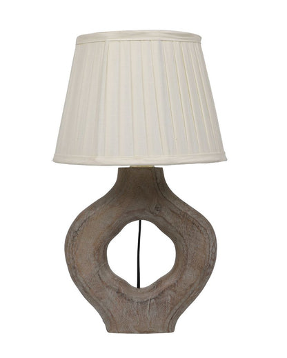 Magnificent Design Wooden Table Lamp with Off-white Satin Shade | Bulb Not Included | 10 x 10 x 17 inches