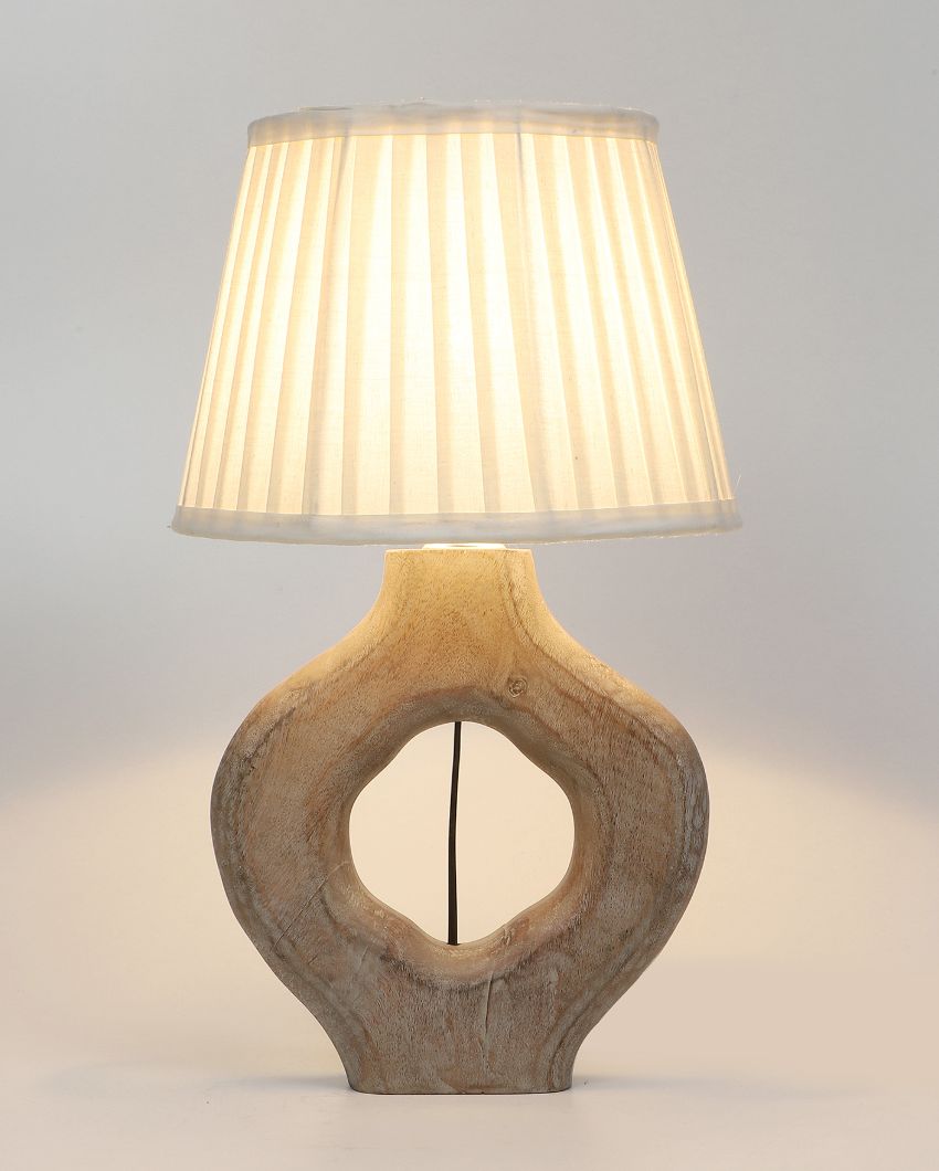 Magnificent Design Wooden Table Lamp with Off-white Satin Shade | Bulb Not Included | 10 x 10 x 17 inches