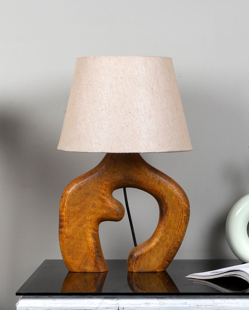 Fancy Design Wooden Table Lamp with Off-white Jute Shade | Bulb Not Included | 10 x 10 x 16 inches