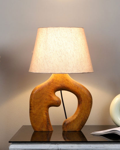 Fancy Design Wooden Table Lamp with Off-white Jute Shade | Bulb Not Included | 10 x 10 x 16 inches