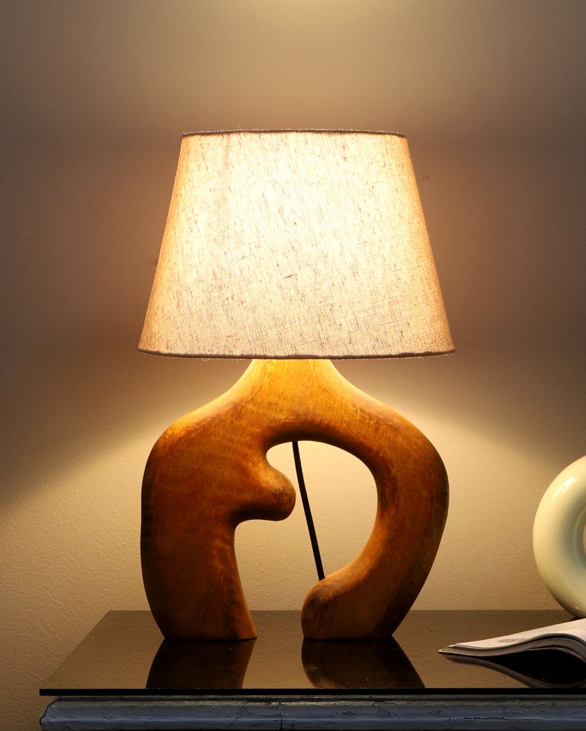 Fancy Design Wooden Table Lamp with Off-white Jute Shade | Bulb Not Included | 10 x 10 x 16 inches