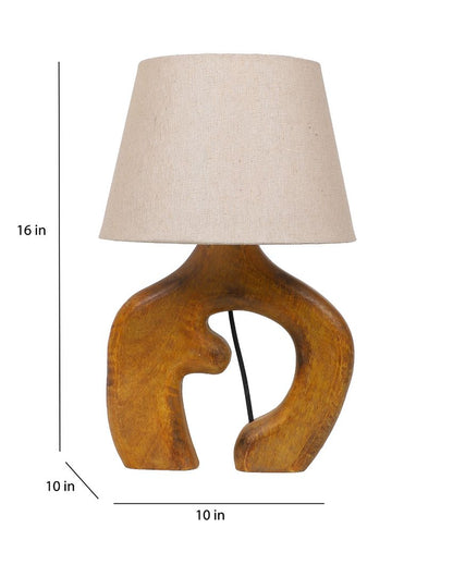 Fancy Design Wooden Table Lamp with Off-white Jute Shade | Bulb Not Included | 10 x 10 x 16 inches