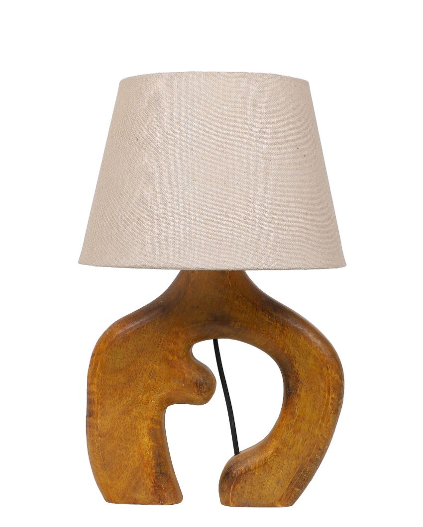 Fancy Design Wooden Table Lamp with Off-white Jute Shade | Bulb Not Included | 10 x 10 x 16 inches