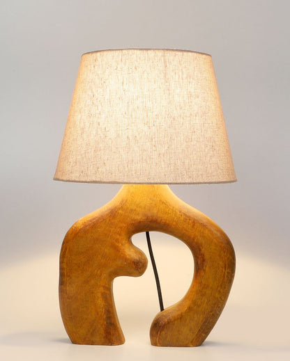 Fancy Design Wooden Table Lamp with Off-white Jute Shade | Bulb Not Included | 10 x 10 x 16 inches