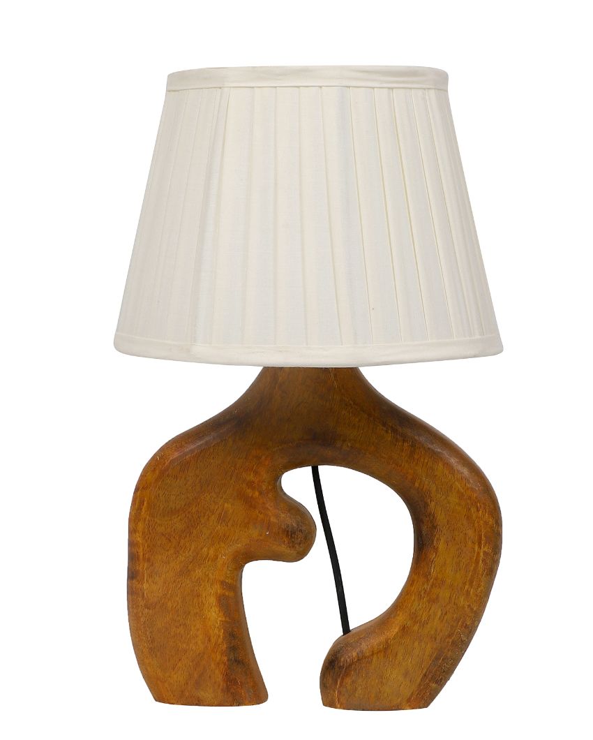 Breathtaking Design Wooden Table Lamp with Off-white Satin Shade | Bulb Not Included | 10 x 10 x 16 inches