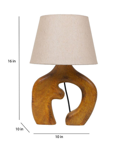 Breathtaking Design Wooden Table Lamp with Off-white Satin Shade | Bulb Not Included | 10 x 10 x 16 inches