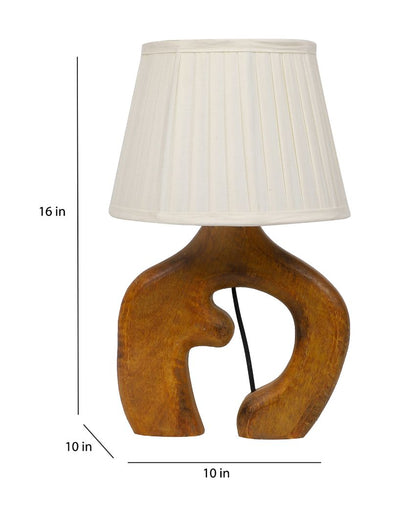 Breathtaking Design Wooden Table Lamp with Off-white Satin Shade | Bulb Not Included | 10 x 10 x 16 inches