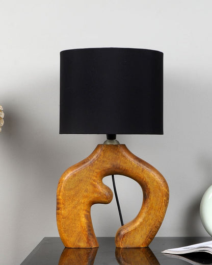 Stunning Design Wooden Table Lamp with Black Cotton Shade | Bulb Not Included | 9 x 9 x 16 inches