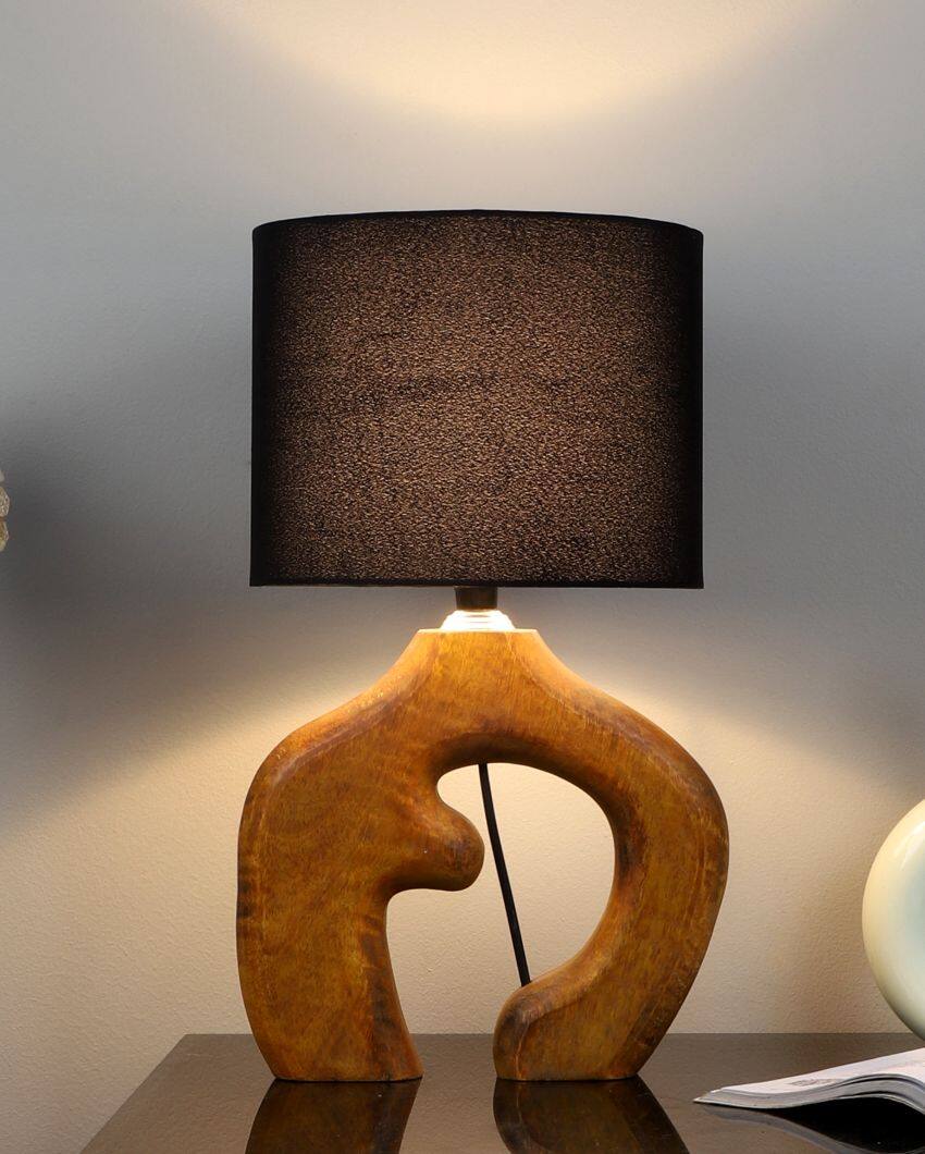 Stunning Design Wooden Table Lamp with Black Cotton Shade | Bulb Not Included | 9 x 9 x 16 inches