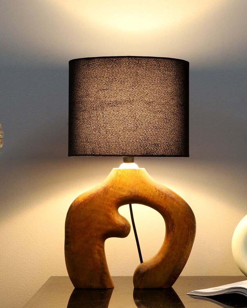 Stunning Design Wooden Table Lamp with Black Cotton Shade | Bulb Not Included | 9 x 9 x 16 inches