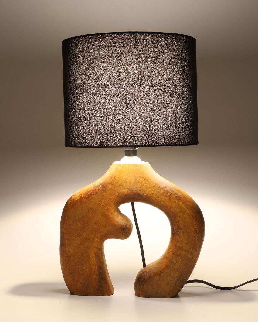 Stunning Design Wooden Table Lamp with Black Cotton Shade | Bulb Not Included | 9 x 9 x 16 inches