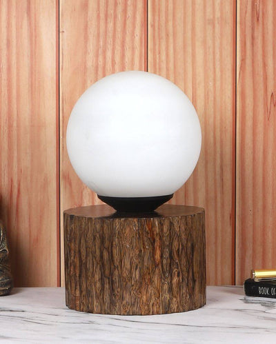 Artisan Finish Wooden Table Lamp with Glass Shade | Bulb Not Included | 6 x 10 inches