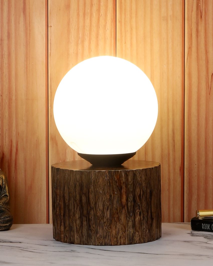 Artisan Finish Wooden Table Lamp with Glass Shade | Bulb Not Included | 6 x 10 inches