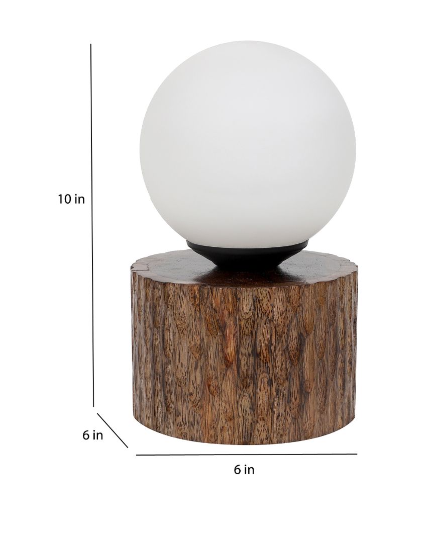 Artisan Finish Wooden Table Lamp with Glass Shade | Bulb Not Included | 6 x 10 inches