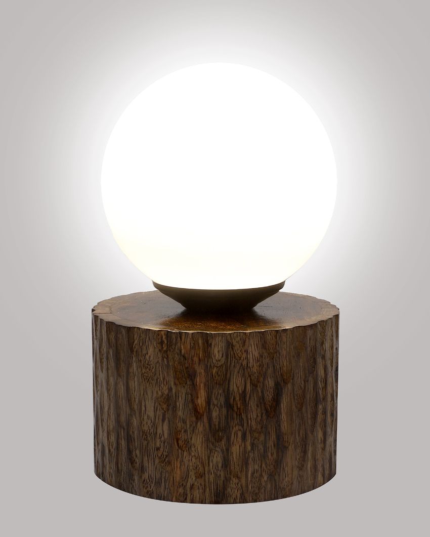 Artisan Finish Wooden Table Lamp with Glass Shade | Bulb Not Included | 6 x 10 inches